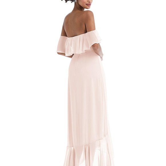 Off-the-Shoulder Ruffled High Low Maxi Dress in Blush...TH039....Size 4...NWT - Picture 3 of 8